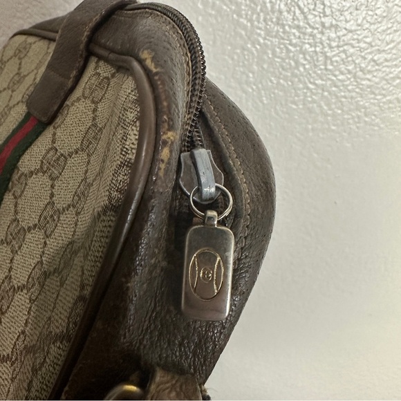 GUCCI Web Sherry Line GG Canvas Shoulder Bag PVC Leather Beige Green Vintage - Picture 7 of 15